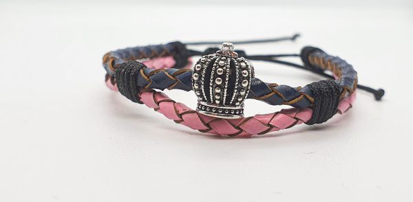 Brățară Leather Crown Pink and Blue