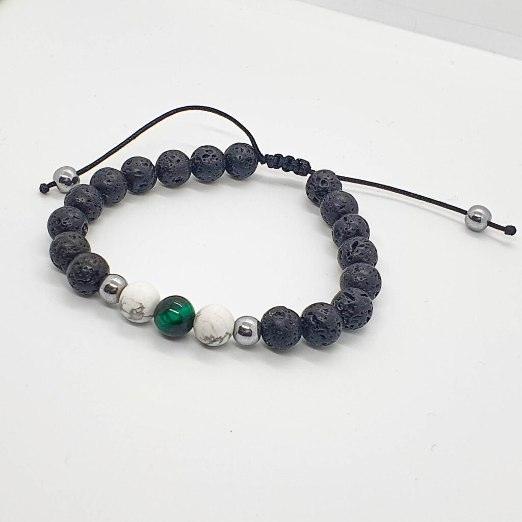 Bratara cu lava , haolit si ochi de tigru verde